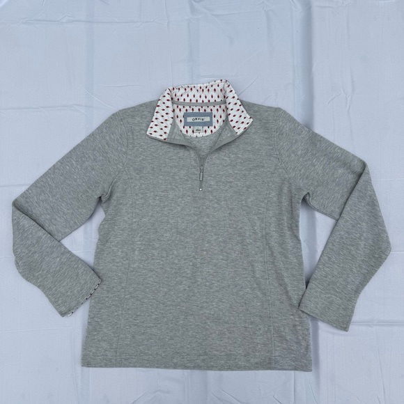 Orvis Gray Zip Up Sweater with Patterned Collar - Picture 1 of 7